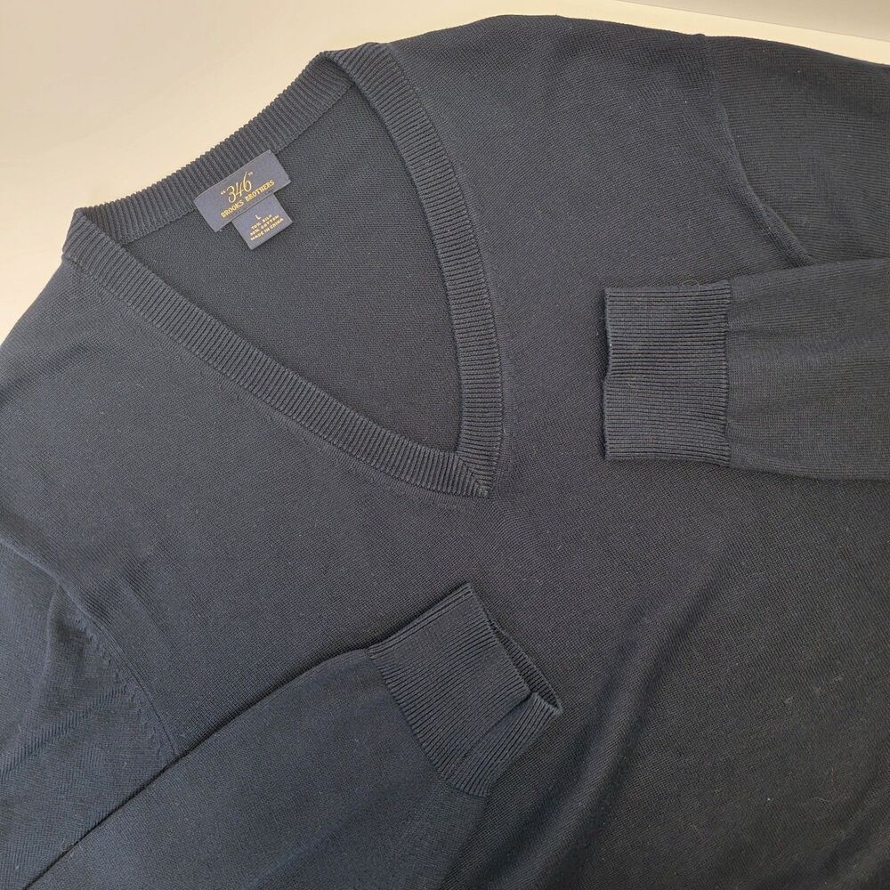 Brooks Brothers V-Neck Sweater Navy Blue Silk Cotton Country Club Men's Size L